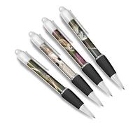 DV DESIGN Set of 4 Barn Owl White Ballpoint Pens - Birds Animal Nature Wildlife Wild Travel Portrait Boys Girls Men Women Theme Pen #79428