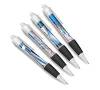 DV DESIGN Set of 4 Greece White Ballpoint Pens - Santorini Travel Holiday Greek Flag Ocean Europe Friends Boys Girls Men Women Theme Pen #79354