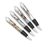 DV DESIGN Set of 4 Horse Jockey White Ballpoint Pens - Equestrian Riding Derby Animal Pattern Lover Fan Themed Boys Girls Men Women Pen #79588