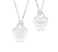 DV DOLCE VALENTINA 925 Sterling Silver Heart Pendant, Engraved with Date of Birth, Weight, Height and Time (20inch)