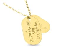 DV DOLCE VALENTINA 9ct Gold Dog Tag Style Pendant, Men's Personalised Necklace with Chain, Birthday message on Tag, 375 stamped