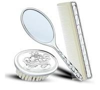 DV Dolce Valentina Base Metal Silver Plated Baby Brush, Comb, Mirror Set, Birth Certificate Holder+My First curl Box+My First Tooth, Set of 3 (Style1)
