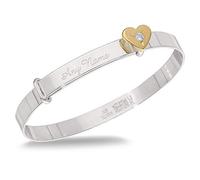 DV DOLCE VALENTINA Children's Bangle, Personalised Sterling Silver Baby Girl Bracelet, Gold Plated Heart with white zirconia, Baptism, Birthday Keepsake 0-3yrs