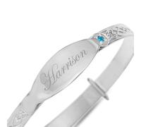 DV DOLCE VALENTINA Children's Personalised 925 Sterling Silver Baby Boy Bangle, Bracelet, Baptism, Baby Shower, Blue zirconia 0-1yrs
