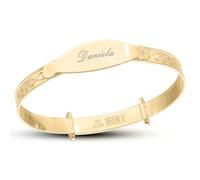 DV DOLCE VALENTINA Children's Personalised Silver 925 stamped, 18ct Yellow Gold Plated, Baby bangle, Unisex Bracelet for girl, white cubic zirconia set (Gift message 5)