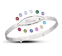 DV DOLCE VALENTINA Children's Unisex Baby Bangle, 925 Silver Bracelet with Diamond Cut and Birthstones, boy or Girl Bangle for Baptism, Baby Shower Keepsake 0-3yrs