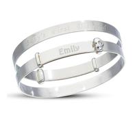 DV DOLCE VALENTINA Personalised 925 Solid Silver Baby's Bangle with Real Diamond - Baby Bracelet for Baptism, Christening, Birthday, Baby Shower (Box 3)