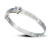 DV DOLCE VALENTINA Personalised 925 Sterling Silver Baby Bangle with Birthstone, Name and Date, Girls Keepsake Bracelet for Baptism or Birthday, 0-3 yrs, Special Occasion