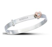 DV DOLCE VALENTINA Personalised Children's Baby Girl Bangle with Rose Gold Heart and Birthstone Set - Name and Date - Any Occasion 0-3yrs (April)