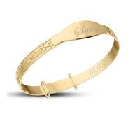 DV DOLCE VALENTINA Personalised Gold Plated Baby Bangle - Custom Name & Date Inside - Perfect Baptism, Christening, Baby Shower, or Birthday Keepsake (Pink Box, 1-3yrs)