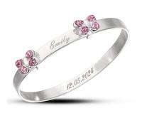 DV DOLCE VALENTINA Personalised Silver Baby Bangle with Butterflies and Pink Zirconia - Custom Name & Date Inside | Perfect for Baptism, Birthday, or Baby Shower (Font4)