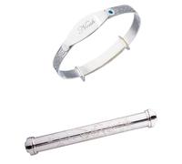 DV Dolce Valentina Personalised Sterling Silver Baby Bangle with Birth Certificate, Baby Shower, Birthday, Baptism Gift Set (Blue Stone)