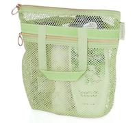 DV Lifestyle Mesh Shower Bag 25 x 26cm Caddy with Zipper & 2 Pockets. Quick-Dry Portable Toiletry Tote for Bathroom, Gym, Travel, Camp, Beach, for Sunscreen, Dorm & College Essentials (Light Green)