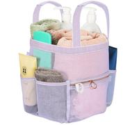 DV Lifestyle Mesh Shower Caddy Dorm, 7 Pockets & 1 with Zipper, Bathroom Tote with Padded Handles, Portable Travel Bath Bag, College Room Essentials (Light Gray)