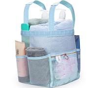 DV Lifestyle Mesh Shower Caddy Dorm, 7 Pockets & 1 with Zipper, Bathroom Tote with Padded Handles, Portable Travel Bath Bag, College Room Essentials (Blue)