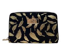 DV Metallic Leaf Black Faux Suede Medium Ladies Purse Cluth Zip Around Wallet with Forest Logo. (Black/Gold)