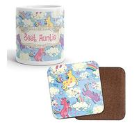 DV Mugs Ltd Mug & Coaster Set - Best Auntie Aunty Pretty Unicorn Pink Rainbow #8174 (Mug & Coaster)