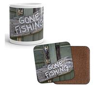 DV Mugs Ltd Mug & Coaster Set - Gone Fishing Sign Granddad Dad Brother Uncle Son #8253 (Mug & Coaster)