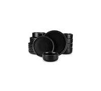 DV-PLAYA-BK-18-ES | vancasso Playa Black 18-Piece Stoneware Dinner Set, 6 Place Settings, Matte Glaze, Modern Dinnerware