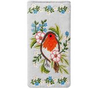 DV Velvet Embroidered Glasses Case for Women - Magnetic Snap Closure - UK Designed - Robins, British Birds & Strawberry Patterns - Protective Padded Specs Pouch (Beaded Robin)