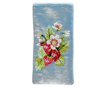 DV Velvet Embroidered Glasses Case for Women - Magnetic Snap Closure - UK Designed - Robins, British Birds & Strawberry Patterns - Protective Padded Specs Pouch (Strawberry & Flowers)
