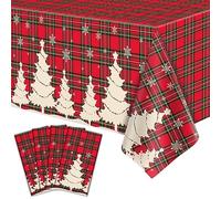 Dvaorc 4 Pack Christmas Table Cloth Christmas Checkered Tablecloth Buffalo Plaid Table Cloth Christmas Party Table Cover Xmas Party Decoration with Christmas Tree and Snowflake 51 x 86 IN