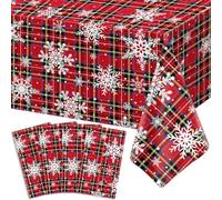 Dvaorc 4 Pack Christmas Tablecloth Christmas Checkered Table Cloth Buffalo Plaid Table Cloth Christmas Snowflake Party Table Cover Xmas Party Decoration with Christmas Tree and Snowflake 51 X 86 INCH