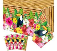 Dvaorc 4 Pack Luau Hawaiian Tablecloths Tiki Tablecloth Tiki Totem Decor Aloha Tiki Bar Tropical Table Cloth Hawaiian Luau Table Cover Toucan Bird Theme Beach Pool Party Decorations 86 x 51 IN