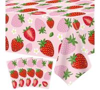 Dvaorc 4 Pack Strawberry Tablecloth Fruit Themed Table Cloth Berry Party Tablecloth Strawberry Birthday Party Table Cloth Berry Sweet Table Covers 51 x 86 Inch for Indoor Outdoor Party Decorations