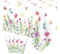 Dvaorc 4 Pack Summer Floral Tablecloth Wild Flowers Table Cloth Plastic Spring Floral Table Cloth Summer Flower Party Table Cover for Wedding, Babyshower, Birthday Party Decorations 51 x 86 Inches