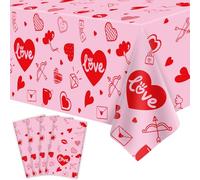 Dvaorc 4 Pack Valentine's Day Tablecloth Valentine Love Heart Tablecloth Valentines Day Party Decoration Plastic Rectangular Love Heart Table Cover Wedding Anniversary Birthday Decor 86 x 51 Inch