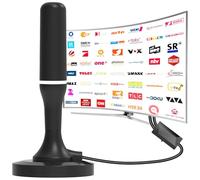 DVB-T/DVB-T2 Antenna, HDTV Indoor Antenna for TV, 360° Reception, with Amplifier and Magnetic Base 3 Metre Cable, Supports 4K/1080P - All TVs DAB/UHF/VHF