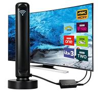DVB-T2 Antenna with Amplifier for Indoor Use, Indoor Antenna DVB-T2 with Amplifier for TV, TV Antenna 4K UHD Full HD, 360° Reception up to 500 km, Free Transmitter