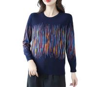 Dvbfufv Women's Print Sweater Spring Long Sleeve Thin Knitted Pullover Tops Navy Blue