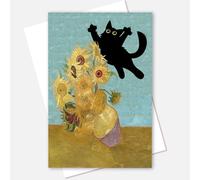 DVBOCS Funny Black Cat Canvas Wall Art Vintage Van Gogh Sunflower Cat Aesthetic Poster Cute Animal Pictures For Room Bedroom Living Room Bathroom 16x24in Unframed