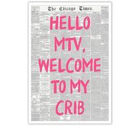 DVBOCS Retro Hello Mtv Welcome To My Crib Posters Pink Font Newspaper Canvas Wall Art Positive Affirming 70'S Room Aesthetic Prints Painting For Home Bedroom Dorm Wall Decor 12x16in Unframed