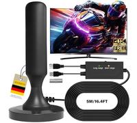 DVBT2 Antenna with Amplifier Indoor DVBT-T2 Antenna HDTV Indoor Antenna for TV, Max 360° Reception, Maximum Signal Quality through Aluminium Core, Supports 4K HD Channels TNT Antenna Indoor Outdoor