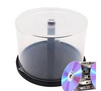 DVD Cake Box - Clear Disc Organizer, Empty Storage Container | Black Spindle Holder, 50 Capacity Disc Bucket, Stackable Design, Space-Saving Media Storage Solution For Home Entertainment