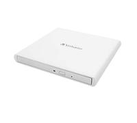 Verbatim 43894 Portable External CD Drive, USB 2.0 Portable CD/DVD +/-RW Drive Slim DVD/CD ROM Rewriter Burner for Laptop Desktop PC Windows 8/10/11 Apple MacOS 10.6 or Higher, USB Powered - White