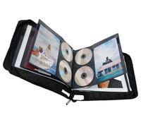 DVD CD Storage Case with Extra Wide Title Cover Pages for Blu Ray Movie Music Audio Disk (Portable Carrying Binder Holder Wallet Album Home Organizer Shelf)- Black, 192 Disk Units, 96 Booklet Pockets