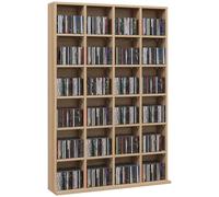 DVD Media Storage Rack Natural Wood 89x20x130.5cm Particleboard 24-Cube 4-Shelf