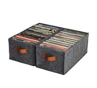 DVD Storage Box, Felt DVD Case Organizer with Handles, Pack of 2, 15" x 8" x 5.7", Holds Up to 24 DVDs, for Desk and Shelf Use