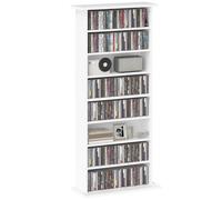 DVD Tower 16-Compartment Particleboard White 124.5H x24W x58D cm Slim w/Straps.