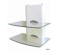 DVD Wall shelf, DVD Wall Mounted Shelf, 2 Shelf Wall Mount in Wood, White Gloss Finish with Clear Glass shelves