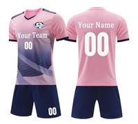 DVDKOLA Kids Boys Football Shirt Personalized Children Soccer Jersery T-Shirt Sports Outfit for Kids Adult Pink