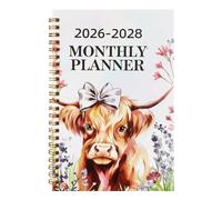 DVDVBOOM 2026-2028 Monthly Planner, 3 Year Highland Cow Notebook Calendar, 21x14cm Spiral-Bound Notebook with Weekly and Monthly Layout, 50 Pages Hardcover Appointment Notepad