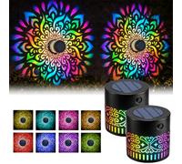 DVDVBOOM 2Pack Solar Mandala Lights Outdoor Wall, 7-Color Changing Solar Powered Mandalas Projector Light, Waterproof Metal Fence Decorative Lamp for Garden Patio Backyard Yard Pathway Decor