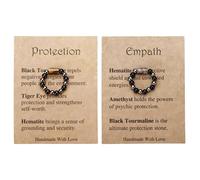 DVDVBOOM 2Pcs Crystal Rings, Spiritual Protection Ring with Card, Natural Gem Stone Adjustable Stretch Finger Gemstone Lucky Jewelry Gifts for Birthday Women