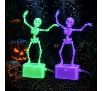 DVDVBOOM 2Pcs Glow in The Dark Dancing Skeleton Aquarium Bubbler, 3D Printed Halloween Fish Tank Bubbler Decor, Air Powered Oxygenating Underwater Ornament, Funny Gift for Fish Lovers