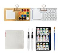 DVDVBOOM 2Pcs Travel Watercolour Set, 2026 New Watercolour Paint Set with 24 Colour, 15 Grids Portable Painting Kit, Wooden and Acrylic Portable Painting Kit for Painters, Artists, Students